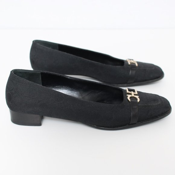Salvatore Ferragamo Black Belt Buckle Logo Fabric Pumps Sz 8.5 - Picture 4 of 8